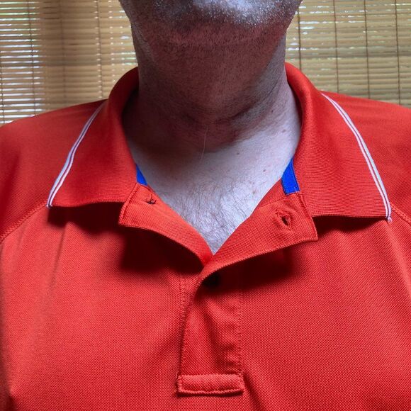 LANDS END Polo Golf Collared Shirt Orange with White Trim Mens XL - Picture 11 of 16